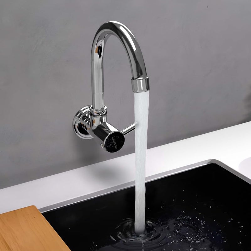 Johnson Bathrooms Coral Wall Mounted Brass Sink Cock| with 1 Wall Flange| Compact Sleek and Stylish| Faucet for Modern Kitchen| Cold Water only Kitchen Faucet - Image 5