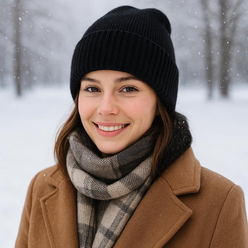 ZTL Oversize M/L/XL/XXL Beanie Hats for Men 30% Merino Wool Knit Hat, Winter Hats for Women Thick Warm Lined Cold Weather Skull Cap(Black,XXL) - Image 4