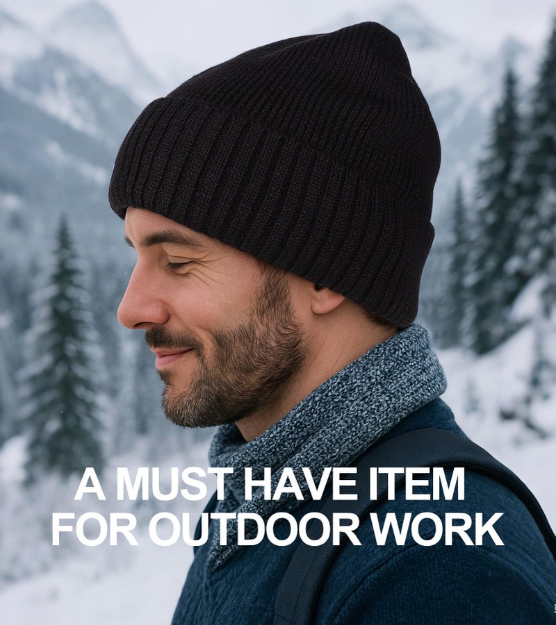 ZTL Oversize M/L/XL/XXL Beanie Hats for Men 30% Merino Wool Knit Hat, Winter Hats for Women Thick Warm Lined Cold Weather Skull Cap(Black,XXL) - Image 2