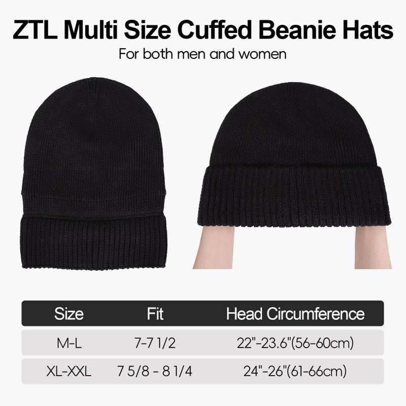 ZTL Oversize M/L/XL/XXL Beanie Hats for Men 30% Merino Wool Knit Hat, Winter Hats for Women Thick Warm Lined Cold Weather Skull Cap(Black,XXL) - Image 5