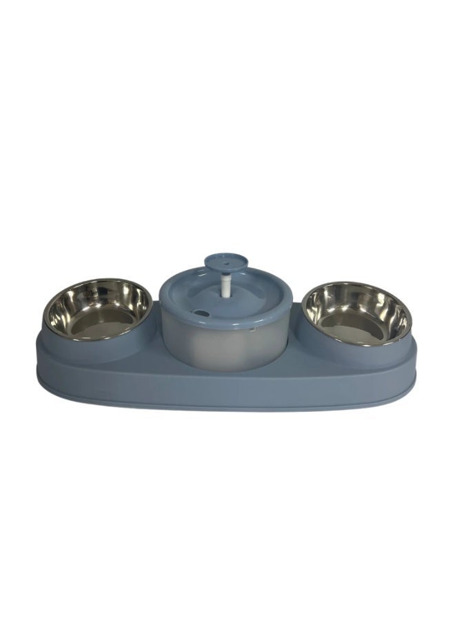 Round Automatic Water Dispenser Cat Bowl Set with Dual Stainless Steel Bowls, Elevated Slanted Design, Plastic Material for Cats and Small Dogs - Image 1