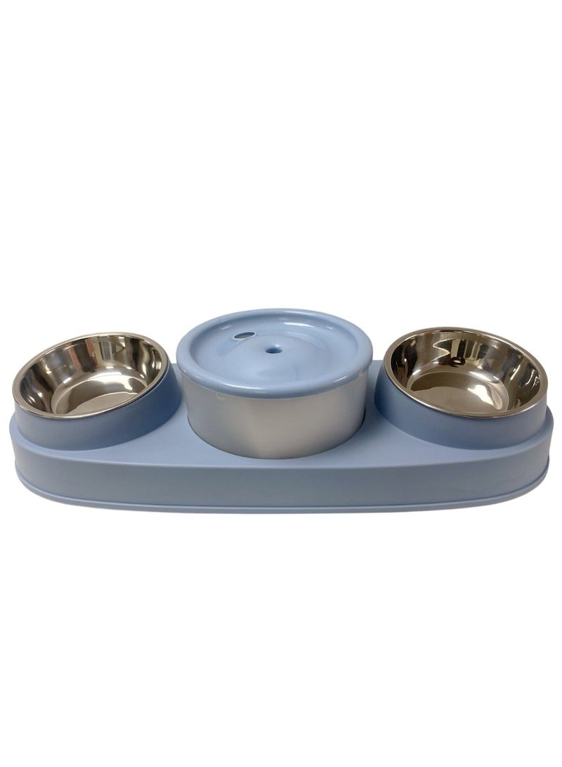 Round Automatic Water Dispenser Cat Bowl Set with Dual Stainless Steel Bowls, Elevated Slanted Design, Plastic Material for Cats and Small Dogs - Image 2