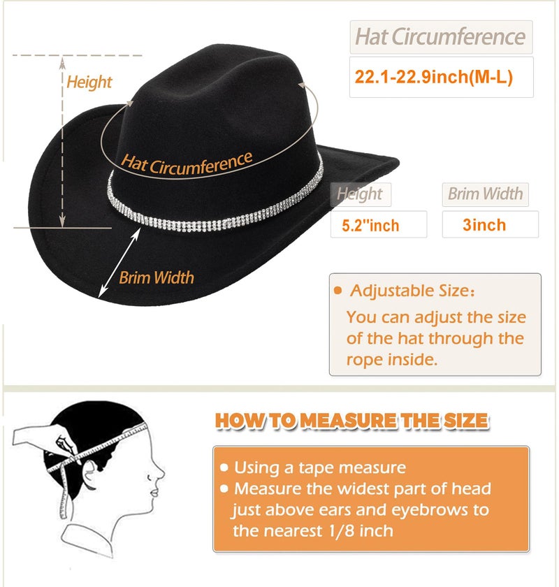 CXQRR Glitter Silver Black Cowboy Hats for Women - Western Sparkly Rhinestone Cowgirl Hat for Ladies - Image 4