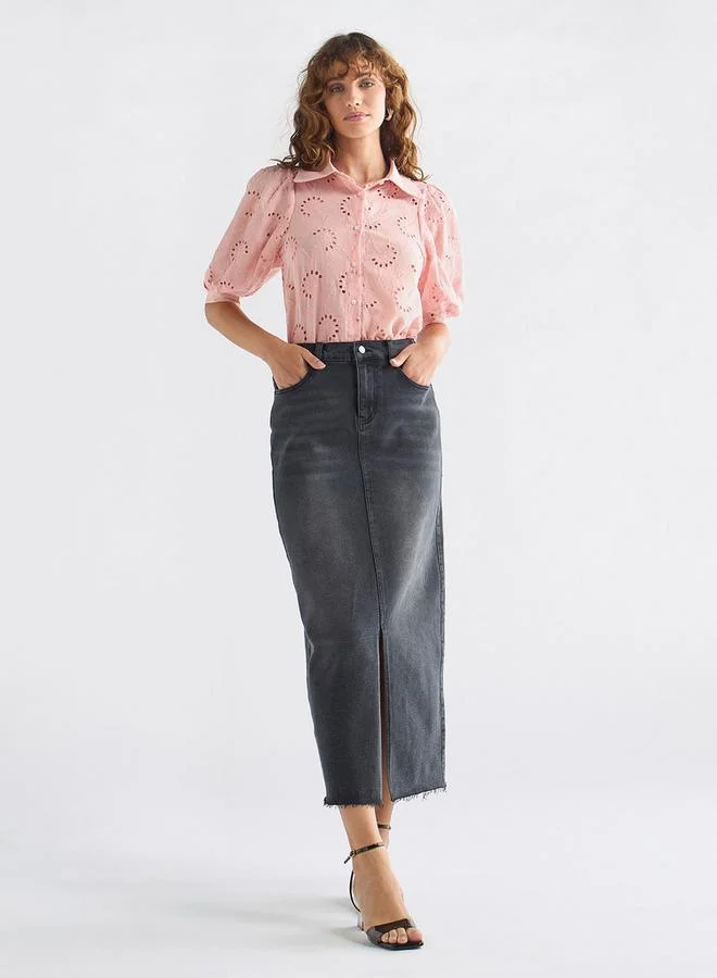 سبلاش فيڤ قميص مطرز بياقة عادية وأكمام منفوخة