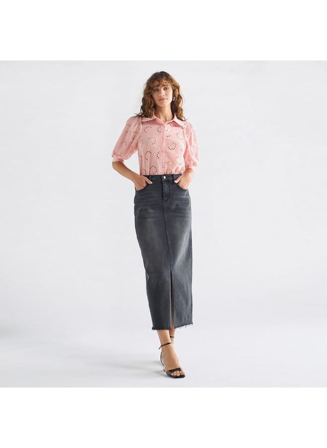 FAV All-Over Embroidered Collared Shirt with Puff Sleeves  - Image 2