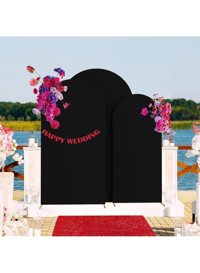 HAINARverS Set of 3 Wedding Arch Cover 6FT,6.6FT,7.2FT Spandex Fitted Stretchy Arch Stand Covers,2 Sided Round Top Chiara Backdrop Cover for Birthday Party Banquet Baby Shower Arch Decoration(Black) - Image 5