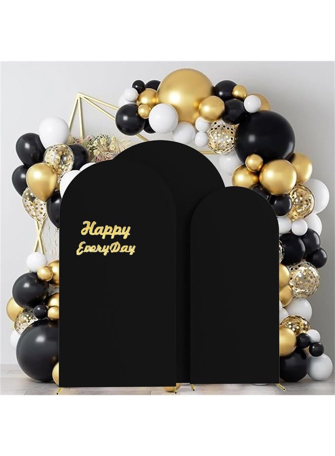 HAINARverS Set of 3 Wedding Arch Cover 6FT,6.6FT,7.2FT Spandex Fitted Stretchy Arch Stand Covers,2 Sided Round Top Chiara Backdrop Cover for Birthday Party Banquet Baby Shower Arch Decoration(Black) - Image 2