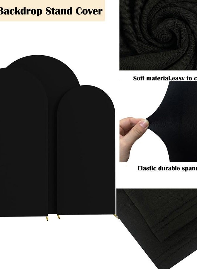 HAINARverS Set of 3 Wedding Arch Cover 6FT,6.6FT,7.2FT Spandex Fitted Stretchy Arch Stand Covers,2 Sided Round Top Chiara Backdrop Cover for Birthday Party Banquet Baby Shower Arch Decoration(Black) - Image 4
