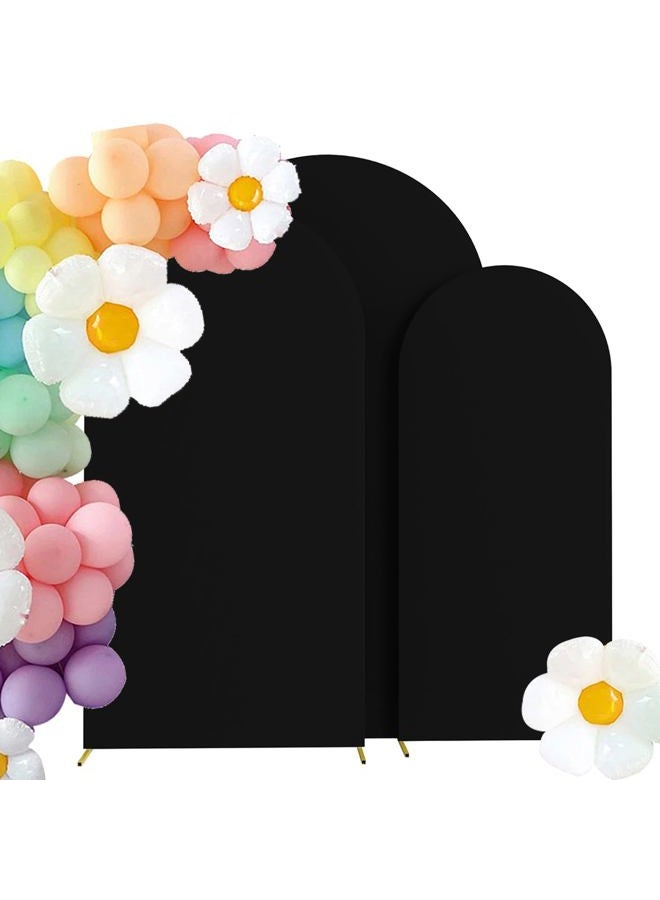 HAINARverS Set of 3 Wedding Arch Cover 6FT,6.6FT,7.2FT Spandex Fitted Stretchy Arch Stand Covers,2 Sided Round Top Chiara Backdrop Cover for Birthday Party Banquet Baby Shower Arch Decoration(Black) - Image 1