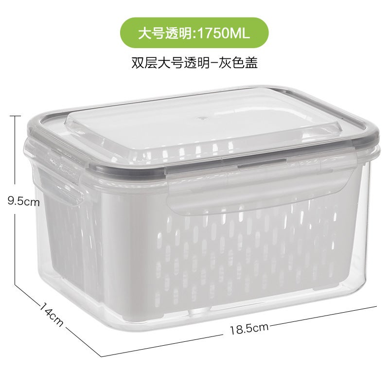 Fcm Certified Japanese Double-Layer Drain Basket Crisper Kitchen Microwave Freezer Sealed Box Refrigerator Fruit Storage Box - Image 1