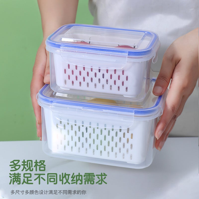 Fcm Certified Japanese Double-Layer Drain Basket Crisper Kitchen Microwave Freezer Sealed Box Refrigerator Fruit Storage Box - Image 5