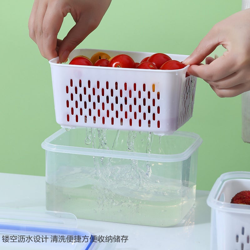 Fcm Certified Japanese Double-Layer Drain Basket Crisper Kitchen Microwave Freezer Sealed Box Refrigerator Fruit Storage Box - Image 4