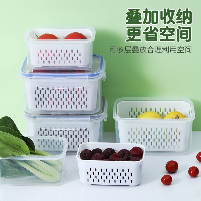 Fcm Certified Japanese Double-Layer Drain Basket Crisper Kitchen Microwave Freezer Sealed Box Refrigerator Fruit Storage Box - Image 2