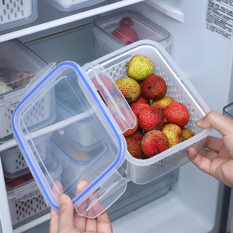 Fcm Certified Japanese Double-Layer Drain Basket Crisper Kitchen Microwave Freezer Sealed Box Refrigerator Fruit Storage Box - Image 3