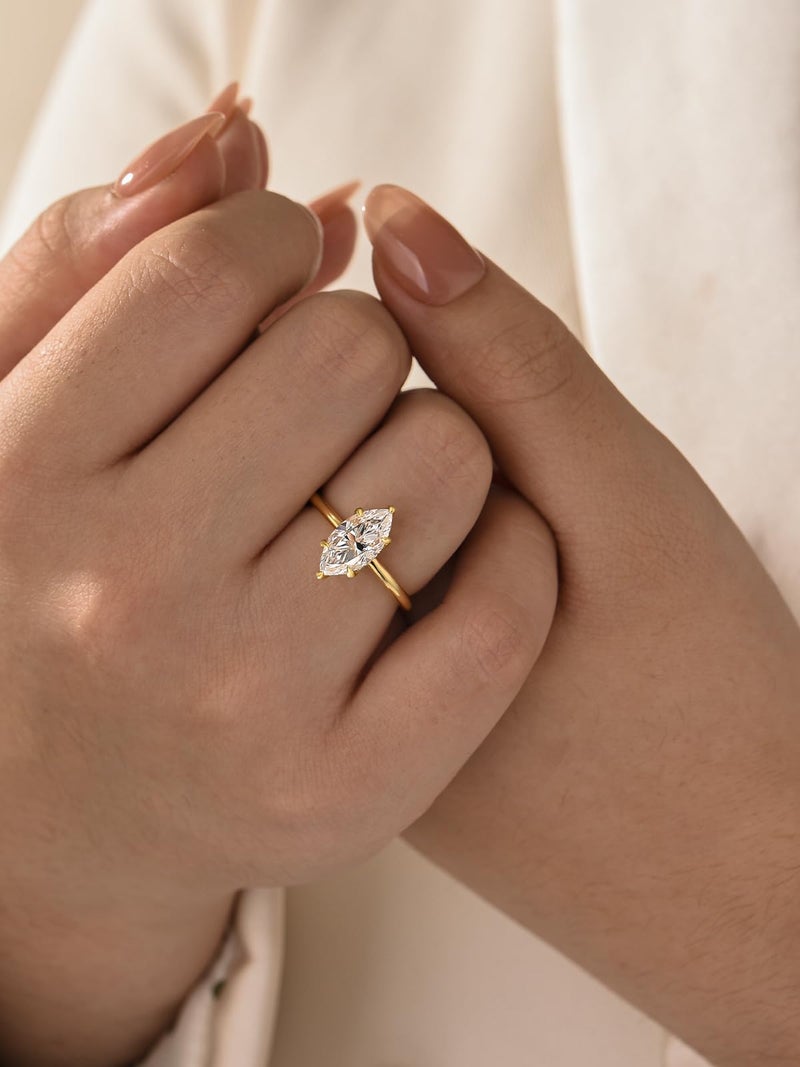 RODIFFY 2 Carat Elegant Marquise Cut Engagement Ring for Women, S925 Silver Lab-Created D Color VVS1 Moissanite Promise Ring with 14K Gold Plated (14K Yellow Gold Plated, 6) - Image 3