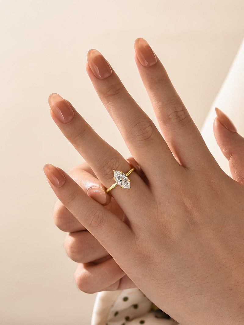 RODIFFY 2 Carat Elegant Marquise Cut Engagement Ring for Women, S925 Silver Lab-Created D Color VVS1 Moissanite Promise Ring with 14K Gold Plated (14K Yellow Gold Plated, 6) - Image 4