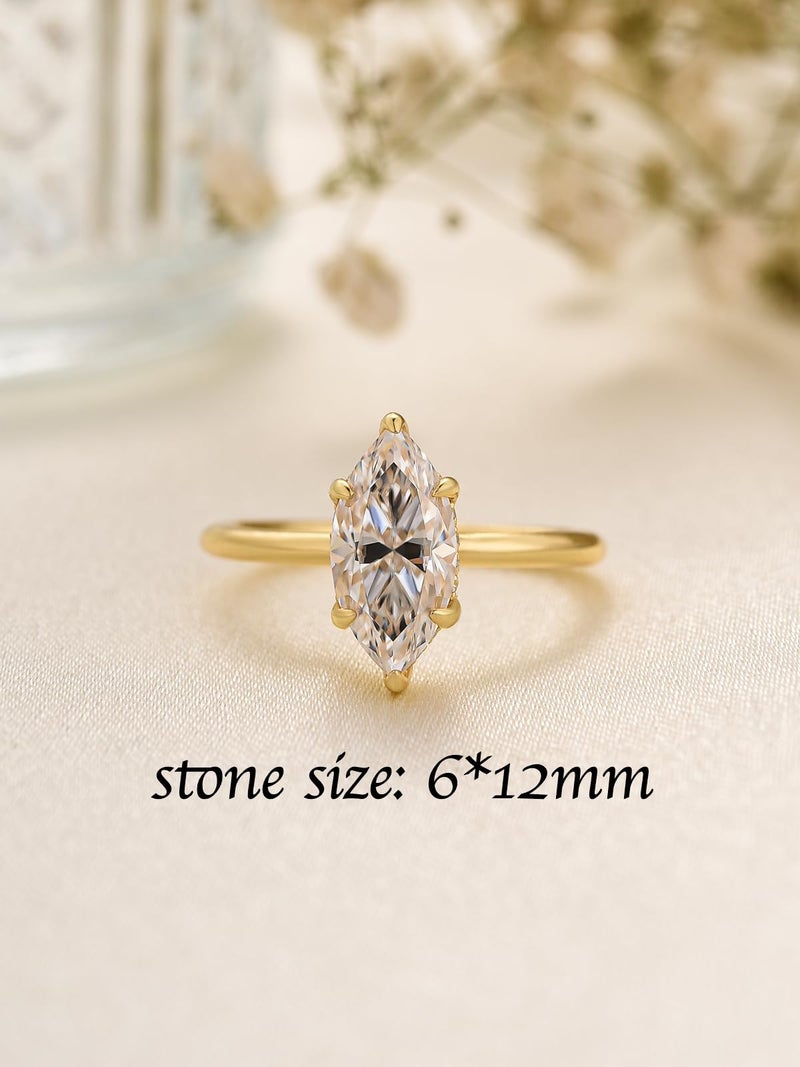 RODIFFY 2 Carat Elegant Marquise Cut Engagement Ring for Women, S925 Silver Lab-Created D Color VVS1 Moissanite Promise Ring with 14K Gold Plated (14K Yellow Gold Plated, 6) - Image 2