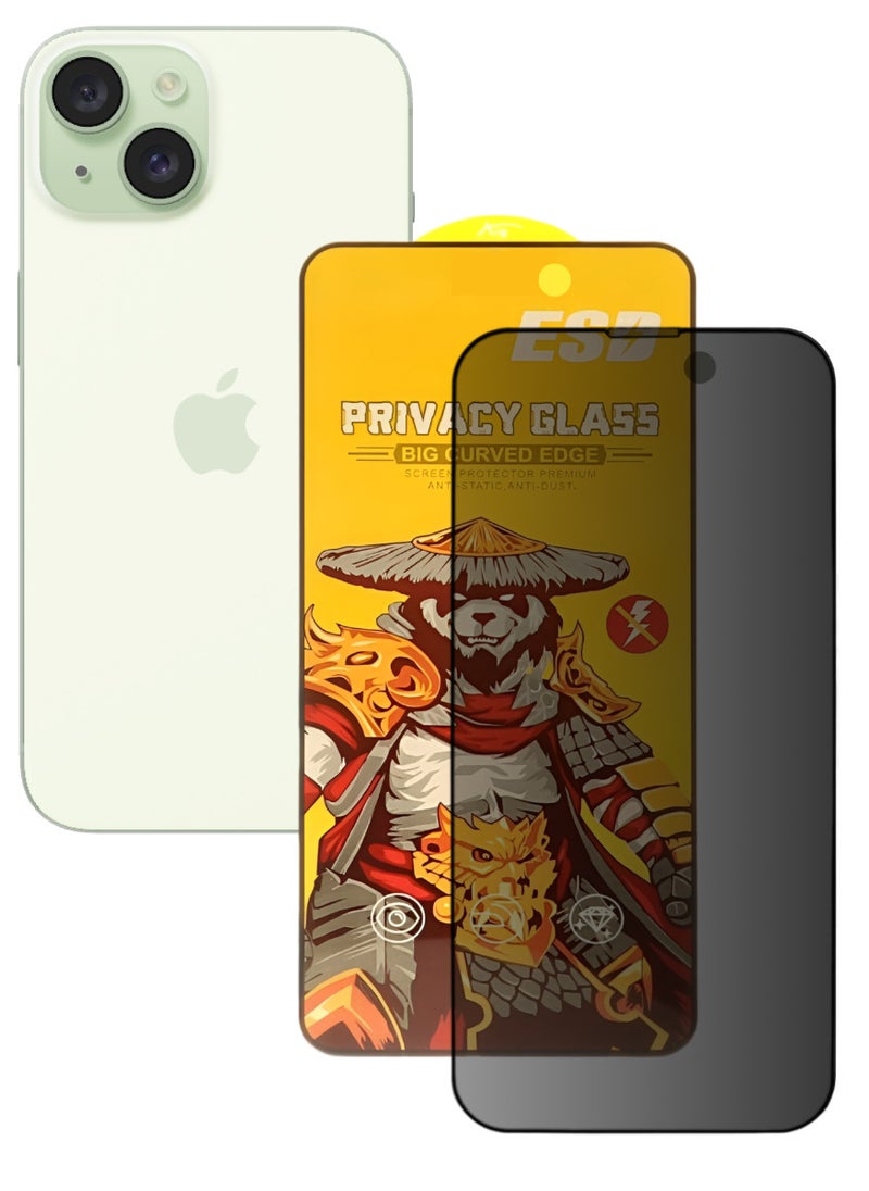 ESD Tempered Dustproof Privacy Glass Screen Protector Compatible For iPhone 15 Plus - Image 1
