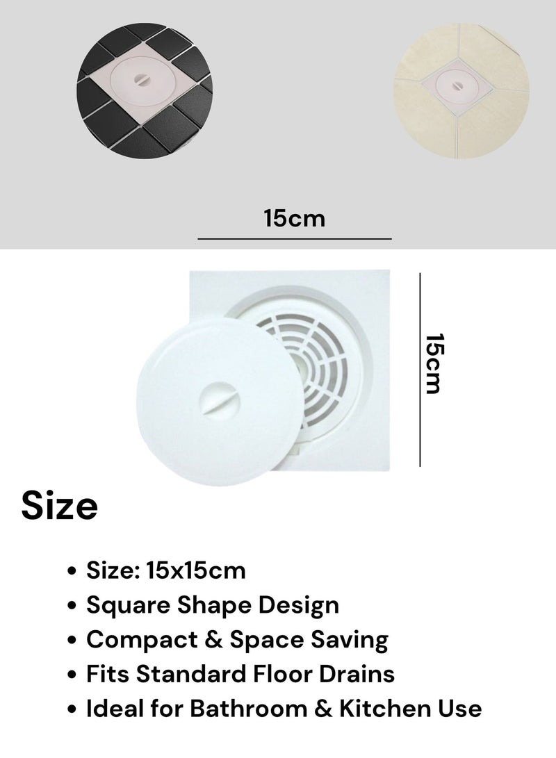 Plastic Floor Drain – Flat Tile Insert Drain with Anti-Clog Strainer, Secure Lid & Hygienic Surface – Ideal for Bathrooms, Kitchens, Showers & Outdoor Use 15 x 15cm White - Image 4