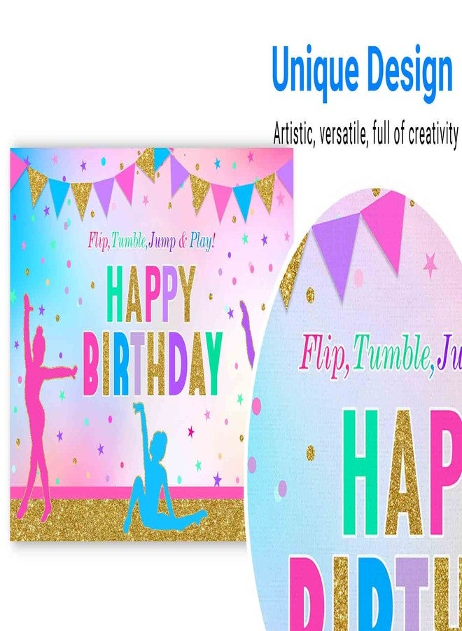Funnytree Rainbow Gymnastics Birthday Theme Party Backdrop for Girl Gymnasts Tumbling Flip Jump Tumble and Play Decor Supplies Cake Table Banner Photo Booth Props Photography Background - Image 3