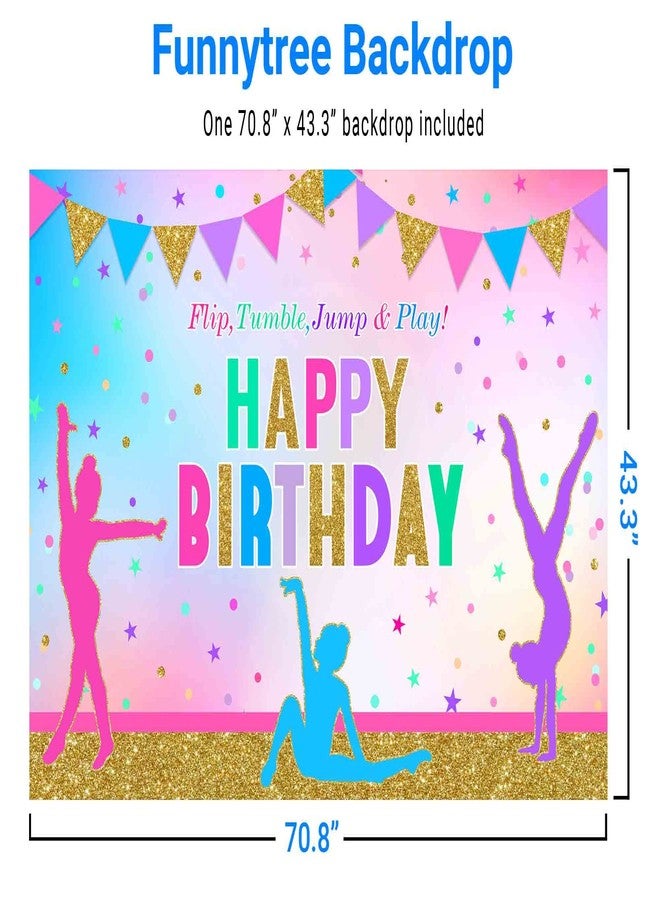 Funnytree Rainbow Gymnastics Birthday Theme Party Backdrop for Girl Gymnasts Tumbling Flip Jump Tumble and Play Decor Supplies Cake Table Banner Photo Booth Props Photography Background - Image 2