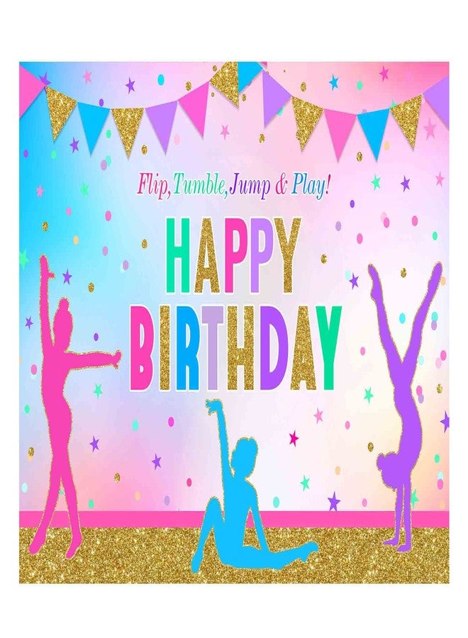 Funnytree Rainbow Gymnastics Birthday Theme Party Backdrop for Girl Gymnasts Tumbling Flip Jump Tumble and Play Decor Supplies Cake Table Banner Photo Booth Props Photography Background - Image 1