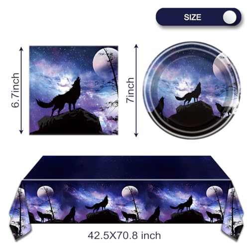 OULUN Wolf Birthday Party Tableware Set20 Plates and 20 Napkins and Tablecloth 86 x 51 Wolf Animal Party Decorate Supplies - Image 5