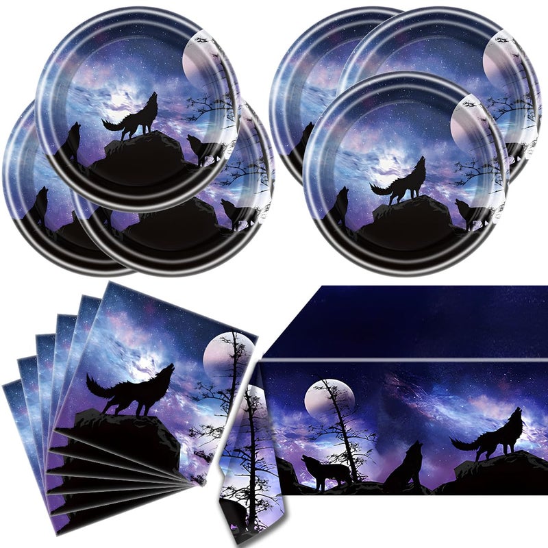 OULUN Wolf Birthday Party Tableware Set20 Plates and 20 Napkins and Tablecloth 86 x 51 Wolf Animal Party Decorate Supplies - Image 3