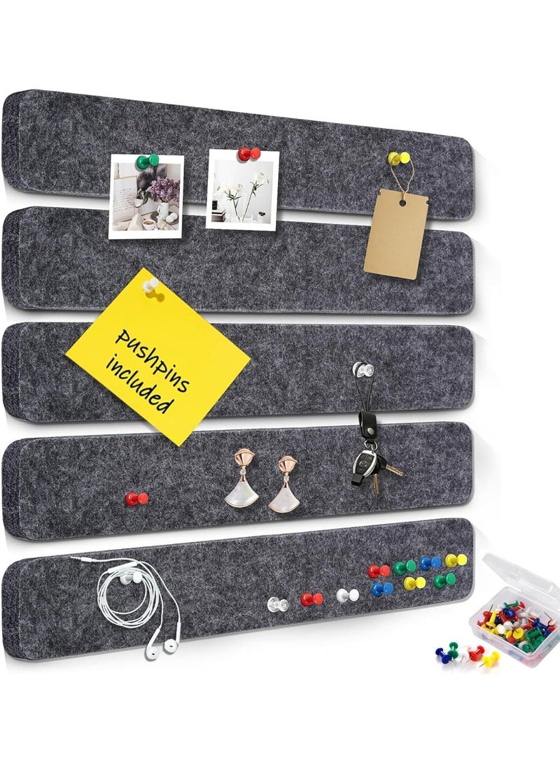 Little gorilla 5 Pack Bulletin Board Strips, Felt Pin Board Bar with 35 Push Pins Self-Adhesive Felt Bulletin Board for Office School Home Wall Decoration, for Organize Memo, Photos, Display（Dark Gray） - Image 1