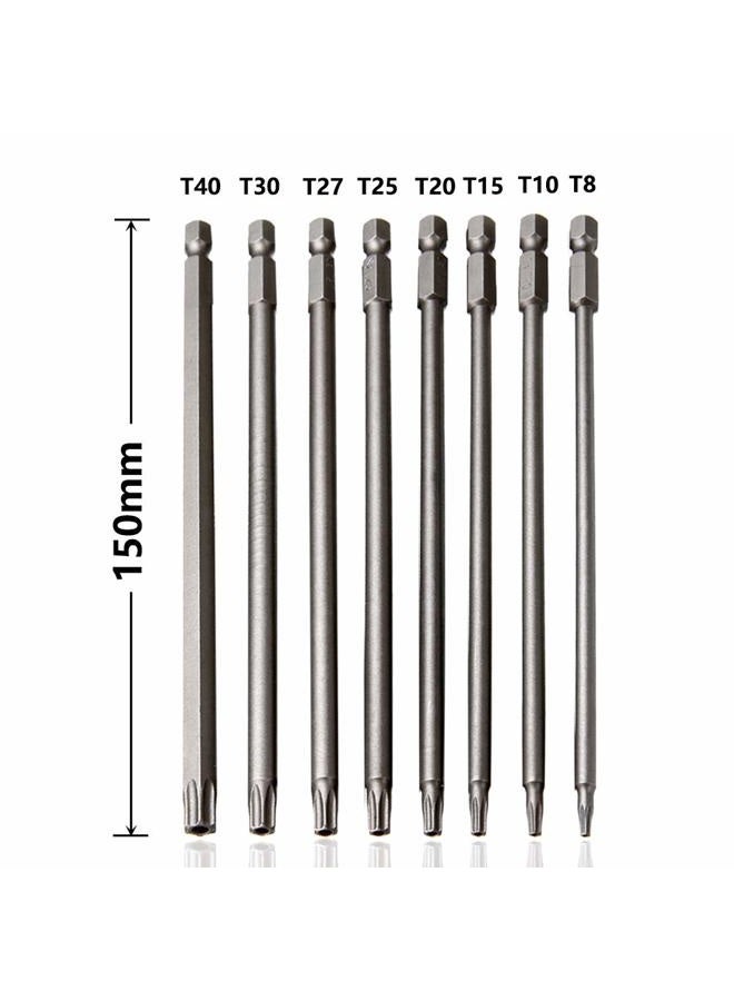 Saipor 8 Pieces 1/4 Inch Hex Shank Torx Security Head Screw Driver Bit Magnetic Star S2 Steel Screwdriver Set Bits T8-T40 150mm/6 Inch Long - Image 3