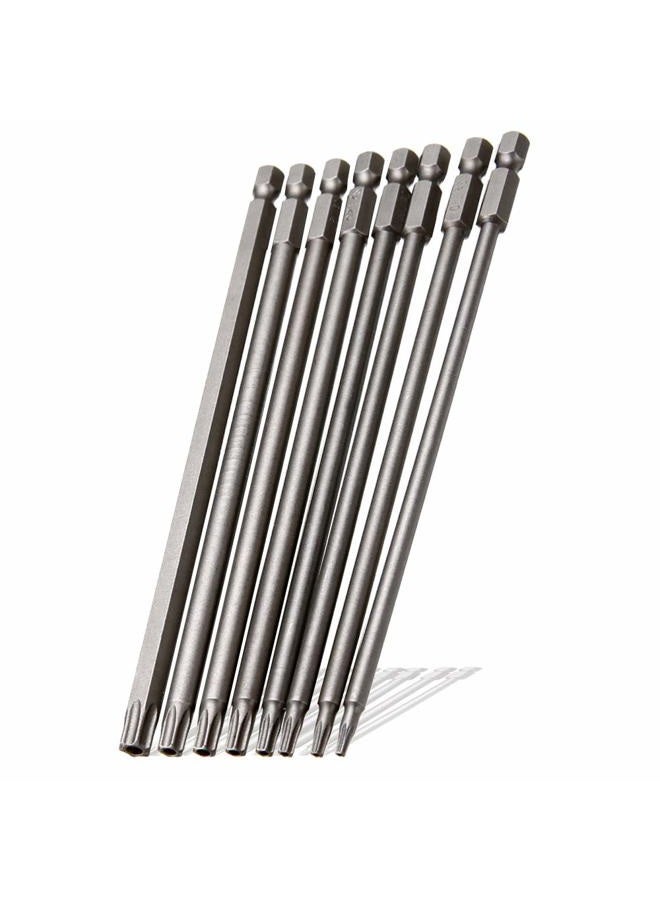 Saipor 8 Pieces 1/4 Inch Hex Shank Torx Security Head Screw Driver Bit Magnetic Star S2 Steel Screwdriver Set Bits T8-T40 150mm/6 Inch Long - Image 1