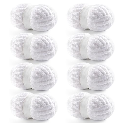 NDICANG 8 Pack Chunky Yarn for Hand Knitting - Chunky Chenille Blanket Yarn for Crocheting - Jumbo Fluffy Yarn for Crochet - Super Bulky Yarn 25 yds 7.7 oz Each Skein (Pure White) - Image 1