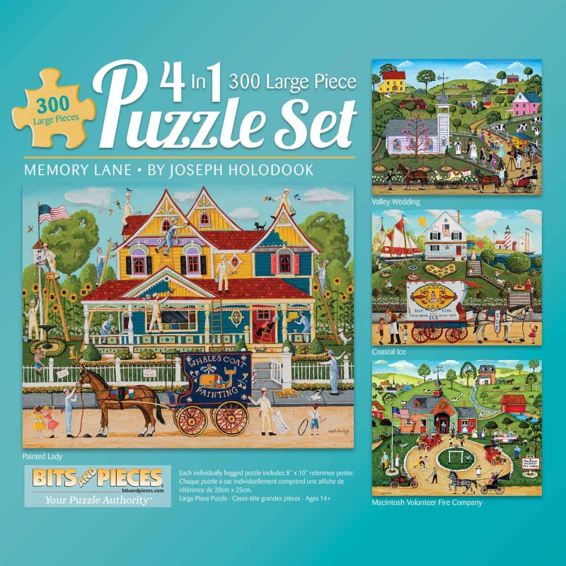 Bits and Pieces 4in1 MultiPack 300 Piece Jigsaw Puzzles for Adults Memory Lane 300 pc Puzzle Set Bundle by Joseph Holodook Puzzles Measure 16x20 - Image 3