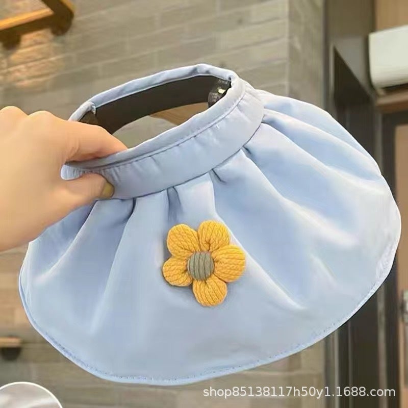 Childrens empty top sun hat boys and girls hat summer headband sun hat baby sun hat parent-child shell hat tideSmall yellow flower shell hat-Blue Small yellow flower shell hat-Blue