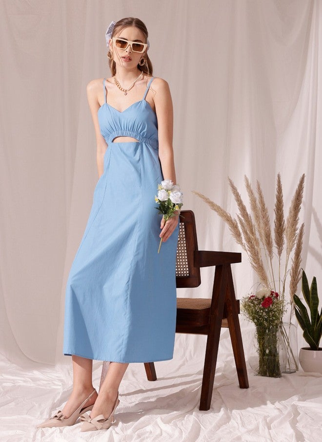 STREET 9 فستان ميدي قطني أزرق بقصة  لاين للنساء - Image 1