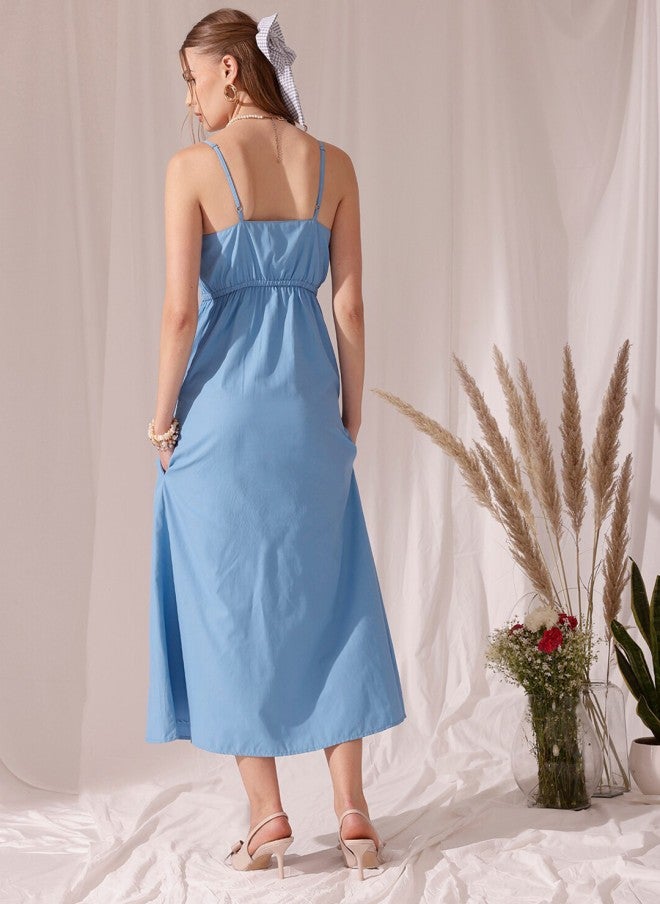 STREET 9 فستان ميدي قطني أزرق بقصة  لاين للنساء - Image 5