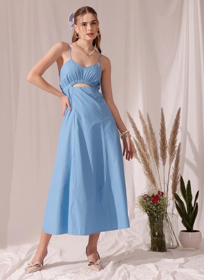 STREET 9 Blue Cotton A-Line Midi Dress for Women