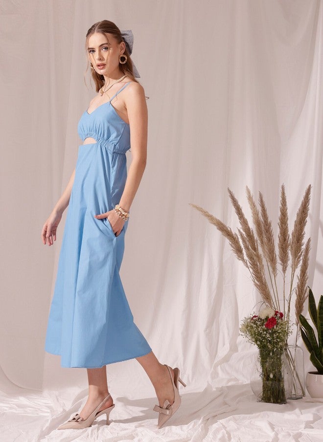 STREET 9 فستان ميدي قطني أزرق بقصة  لاين للنساء - Image 4