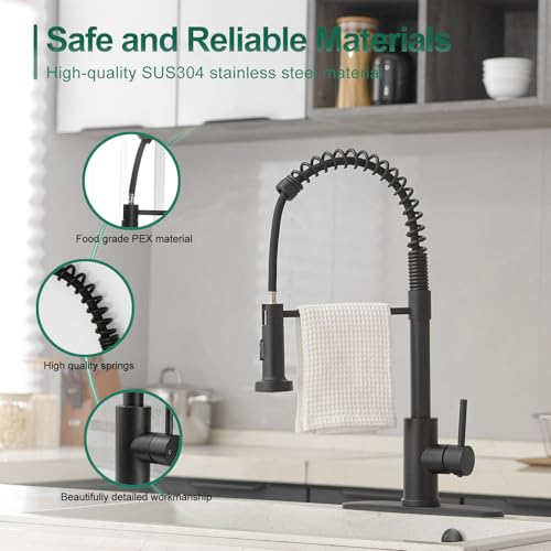 VOTON Black Kitchen Faucet with Pull Down Sprayer Pull Out Kitchen Sink Faucet Stainless Steel Commercial Spring Farmhouse faucets for Kichen Sink Camper Laundry Utility Rv Bar Sink Faucet - Image 3
