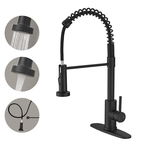 VOTON Black Kitchen Faucet with Pull Down Sprayer Pull Out Kitchen Sink Faucet Stainless Steel Commercial Spring Farmhouse faucets for Kichen Sink Camper Laundry Utility Rv Bar Sink Faucet - Image 1