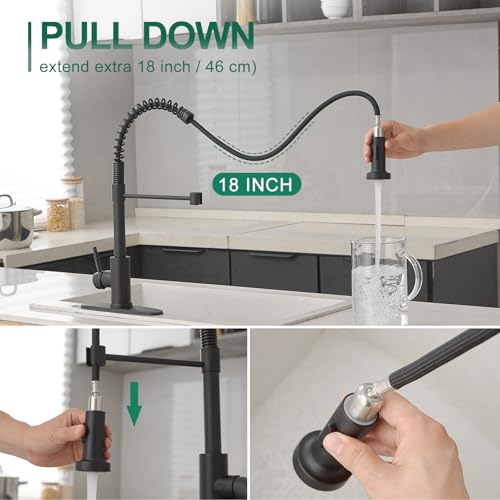VOTON Black Kitchen Faucet with Pull Down Sprayer Pull Out Kitchen Sink Faucet Stainless Steel Commercial Spring Farmhouse faucets for Kichen Sink Camper Laundry Utility Rv Bar Sink Faucet - Image 2