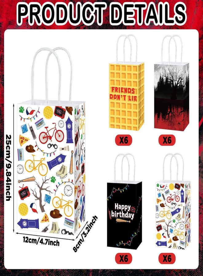 MinFyberd 24Pcs Spooky Rustic Party Supplies Spooky Forest Birthday Paper Bags Retro Alphabet Bulbs Pancake Gift Goodie Bags with Handles for Halloween Horror Party Retro 80s Movie Night Favors 24Pcs - Image 2