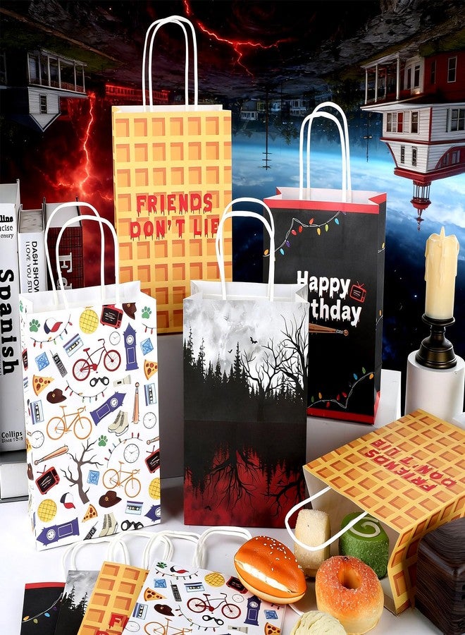 MinFyberd 24Pcs Spooky Rustic Party Supplies Spooky Forest Birthday Paper Bags Retro Alphabet Bulbs Pancake Gift Goodie Bags with Handles for Halloween Horror Party Retro 80s Movie Night Favors 24Pcs - Image 4