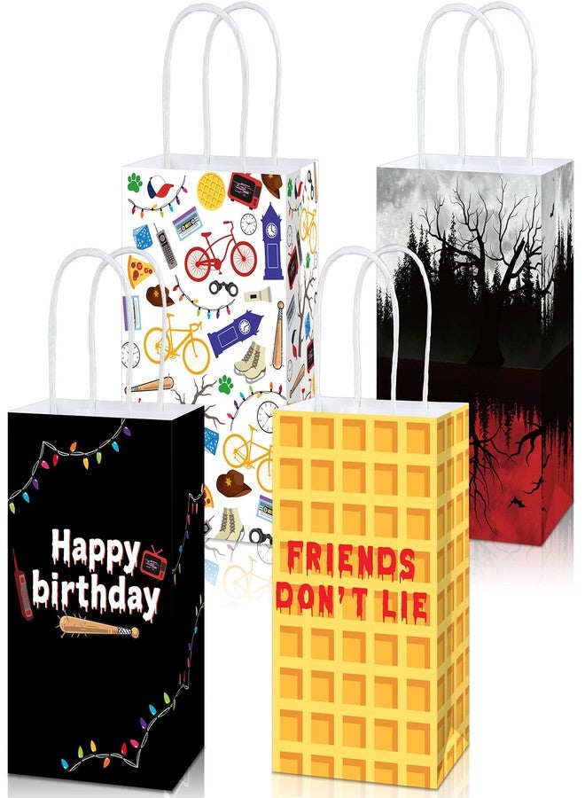 MinFyberd 24Pcs Spooky Rustic Party Supplies Spooky Forest Birthday Paper Bags Retro Alphabet Bulbs Pancake Gift Goodie Bags with Handles for Halloween Horror Party Retro 80s Movie Night Favors 24Pcs - Image 1