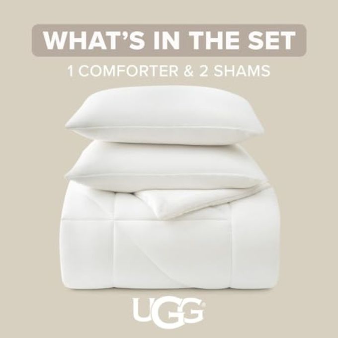 UGG Full/Queen Comforter Set  3 Piece Luxury Reversible Plush Queen Bed Set With Down Alternative Fill, Soft Comforter Bedding Set With 2 Pillow Shams For Home & Bedroom Decor, White Snow (Corey) - Image 3