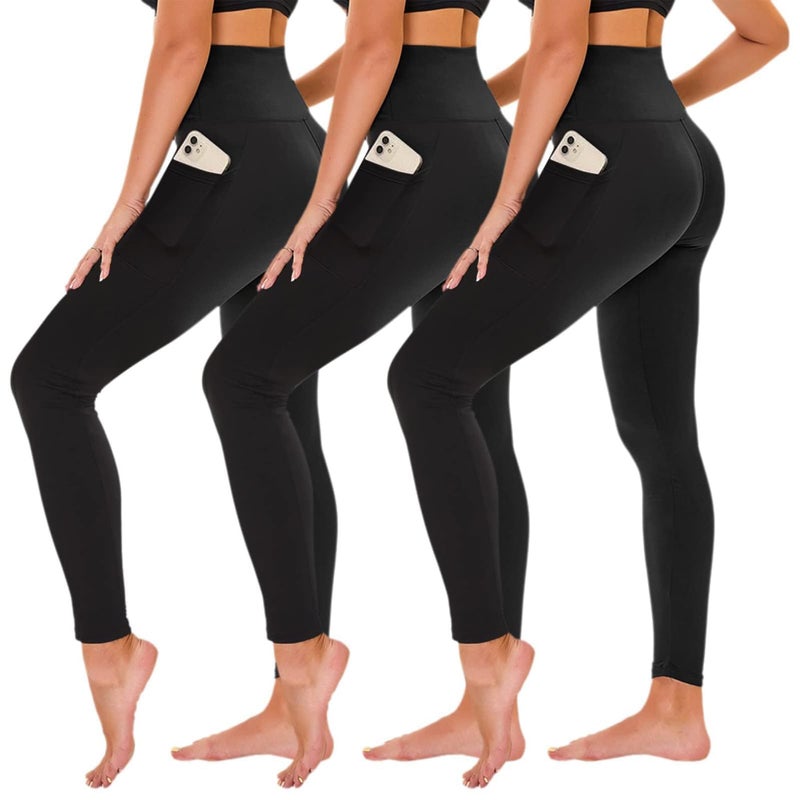 TNNZEET Leggings with Pockets for Women - Black Spandex Workout Tummy Control High Waisted Yoga Pants - Image 1