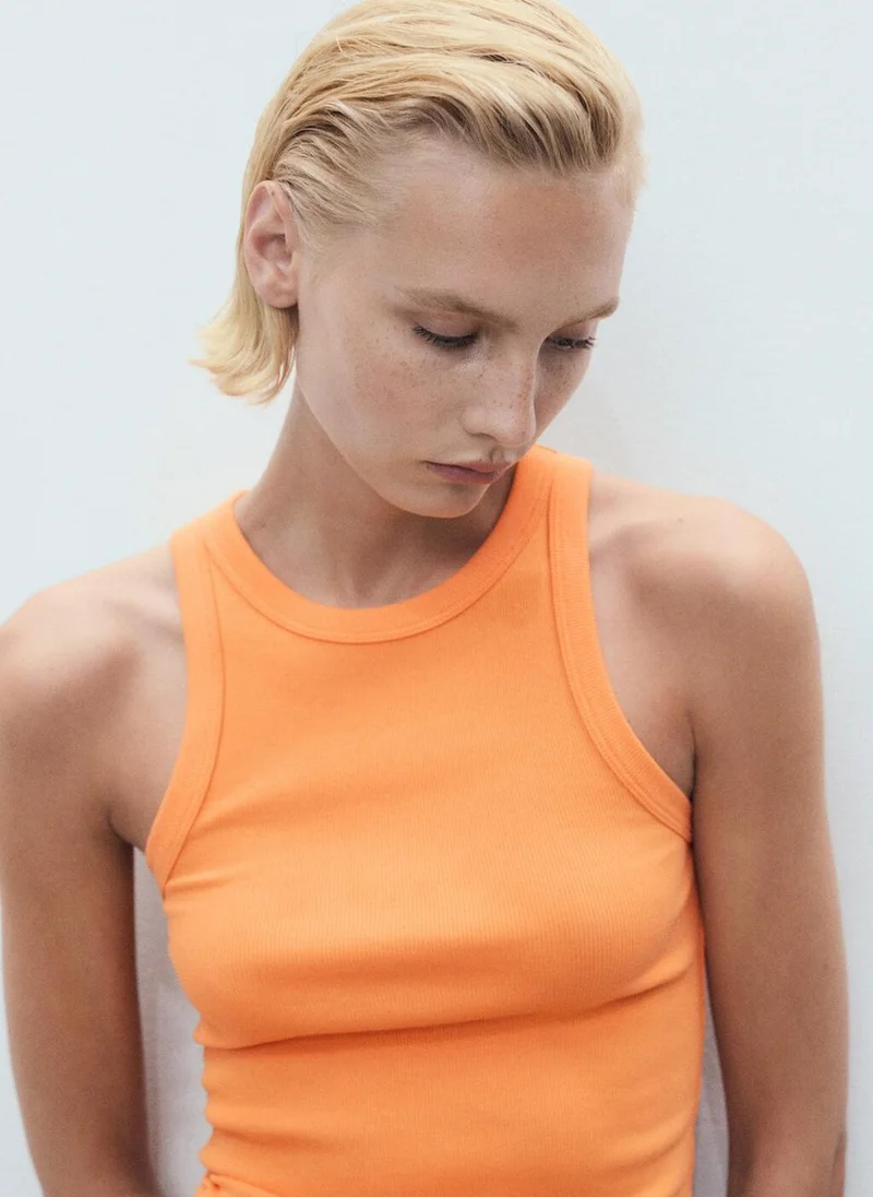 MANGO Ribbed Cotton-Blend Top