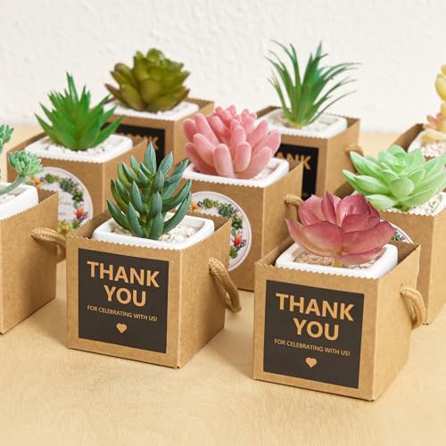 ULLIKI 2.5 Inch Succulents Wrap Bags with Thank You & Let Love Grow Stickers, Mini Succulent Gift Bags with Handles, Succulent Party Favors for Guests, Garden Party Favors for Guests (Brown 40pcs) - Image 5