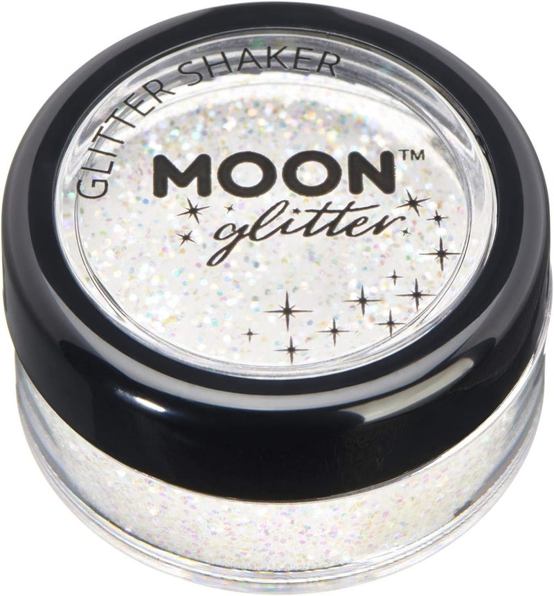 Iridescent Glitter Shakers by Moon Glitter White Cosmetic Festival Makeup Glitter for Face Body Nails Hair Lips 5g