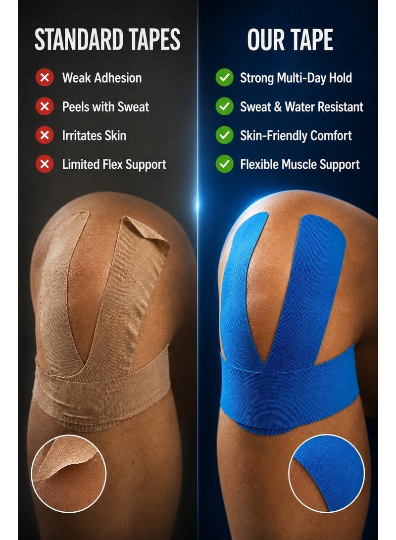 TNM TOP-NOTCH MERCHANDISE TNM Kinesiology Tape 4 Roll Pack (5cm x 5m Each) Waterproof Athletic Sports Tape for Muscle Support, Pain Relief, Injury Recovery, Elastic Physio Tape for Knee, Shoulder, Back, Ankle, Elbow & Wrist - Image 3
